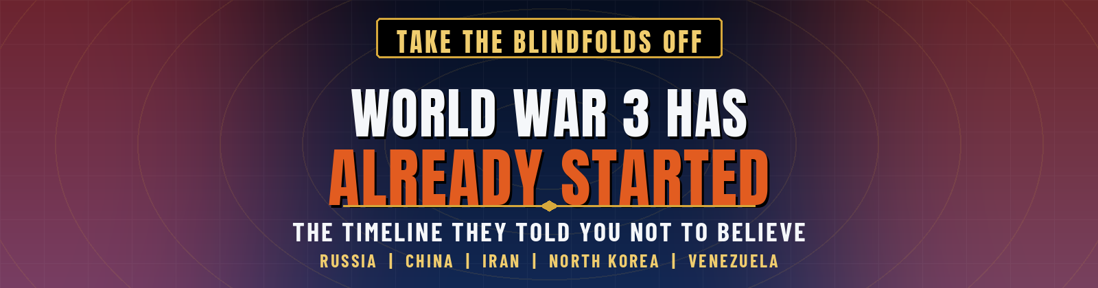 take-the-blindfolds-off-world-war-3-has-already-started-featured - Prophetic Gems Take the blindfolds off — World War 3 has already started, Prophetic Gems timeline banner listing Russia, China, Iran, North Korea, and Venezuela